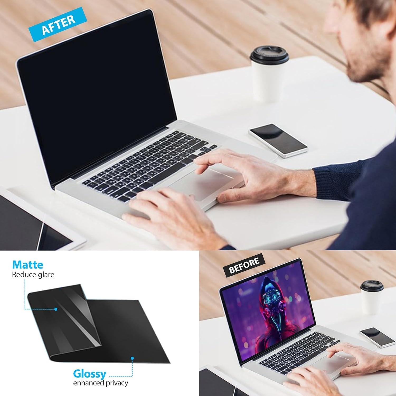 Magnetic Laptop Privacy Screen Filter 15.6 inch for 16:9 Widescreen Monitor