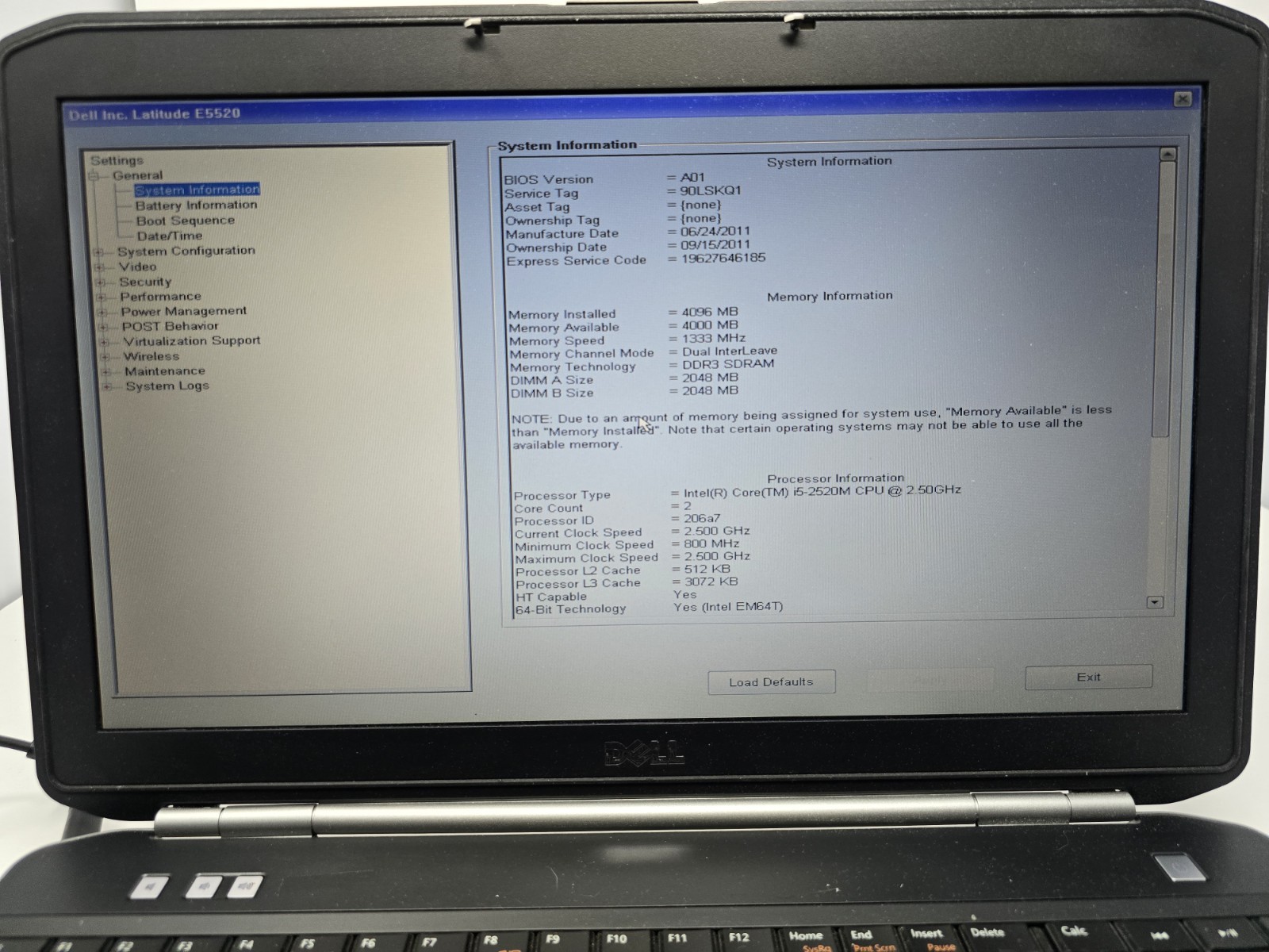 Dell Latitude E5520 Laptop Intel Core i5-2520M @2.50GHz 4GB RAM NO HDD OS #62