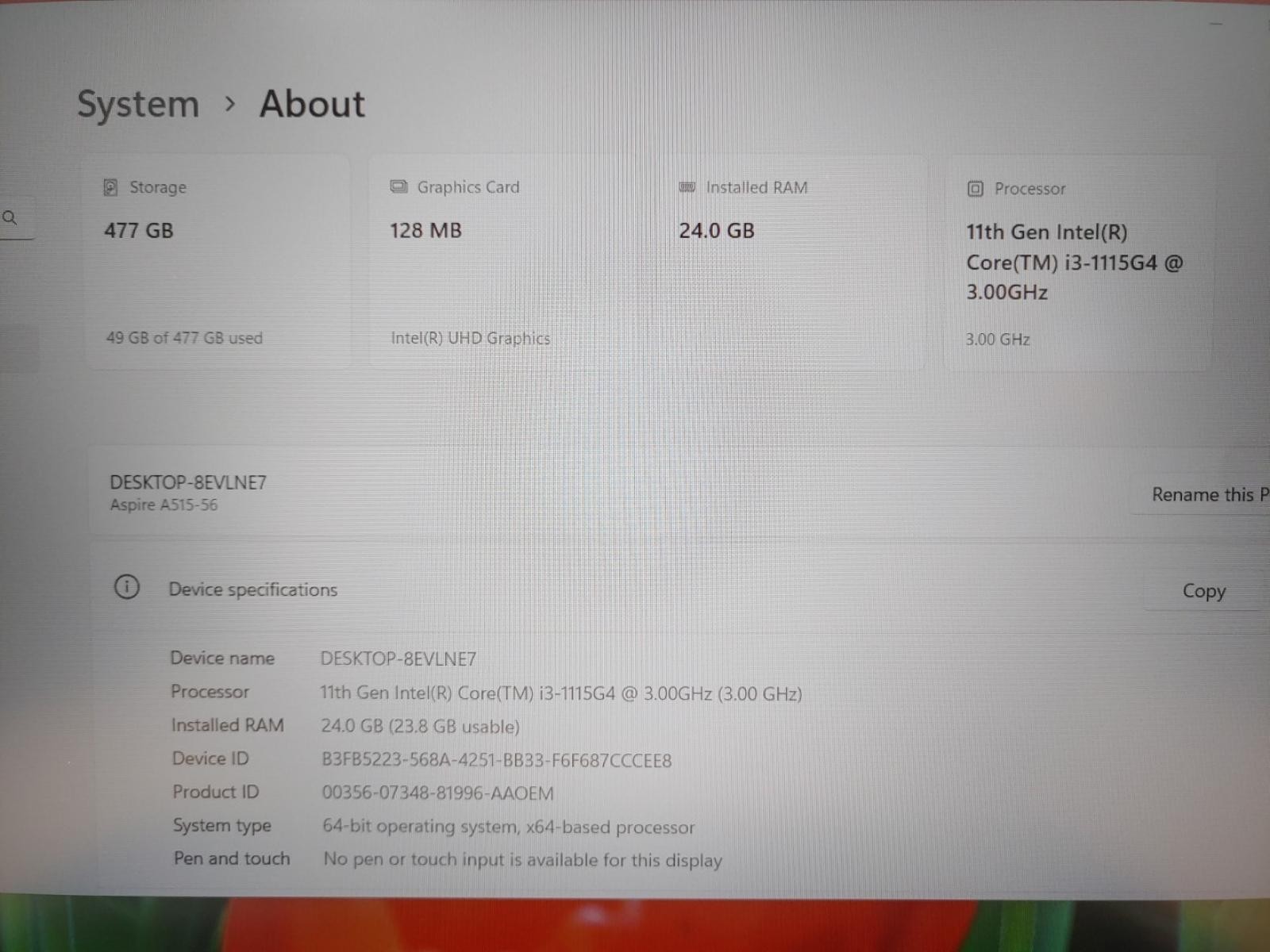Acer Aspire 5 A515-56 15.6″ Intel i3-1115G4✔24GB RAM✔512GB NVMe✔Win11✔ *NO A/C*