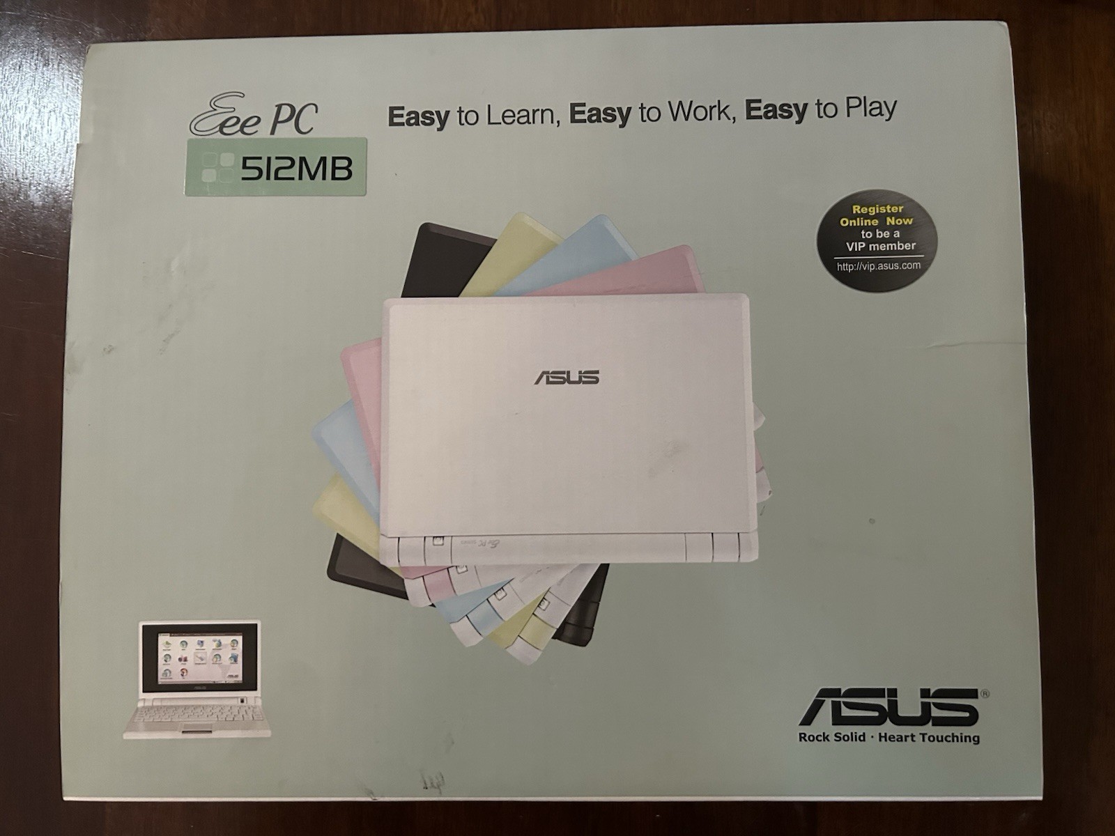 ASUS Eee PC 7in Netbook White Win XP 512MB 4GB SSD Celeron Box Charger