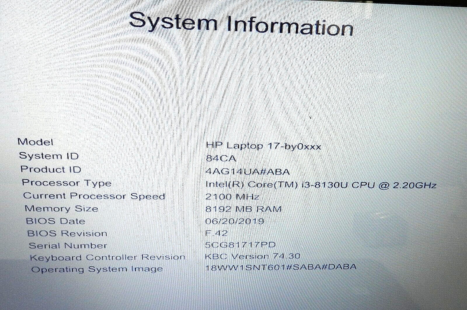 HP 4AG14UA Laptop 17-by0061st Intel Core i3-813OU 8GB 2.26GHz 2400MHz B152