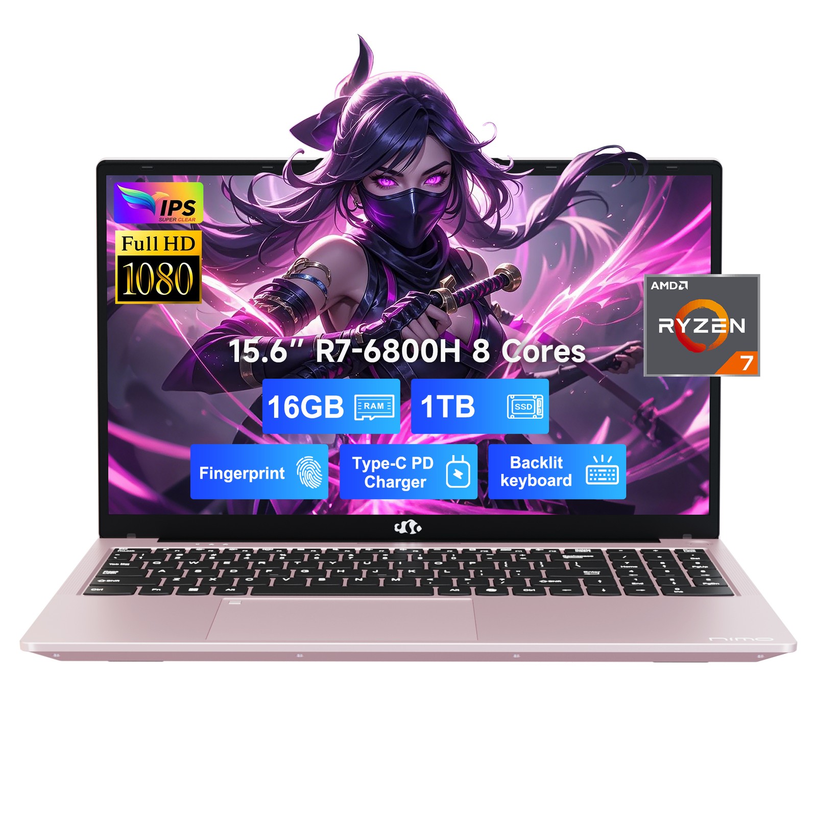 NIMO 15.6″ IPS FHD LightGaming-Laptop 8 Cores AMD R7 6800H 16GB DDR5 RAM 1TB SSD