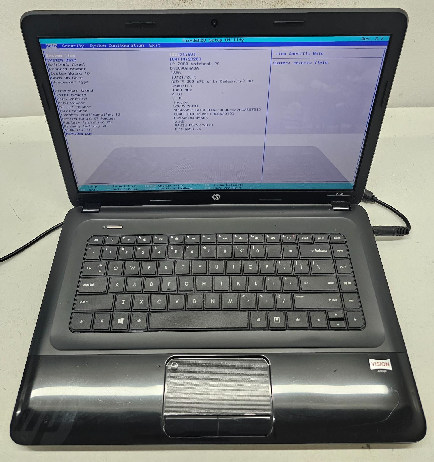 HP 2000-2B44DX 15.6″ Laptop AMD E-300 4GB NO HD/OS (FL)