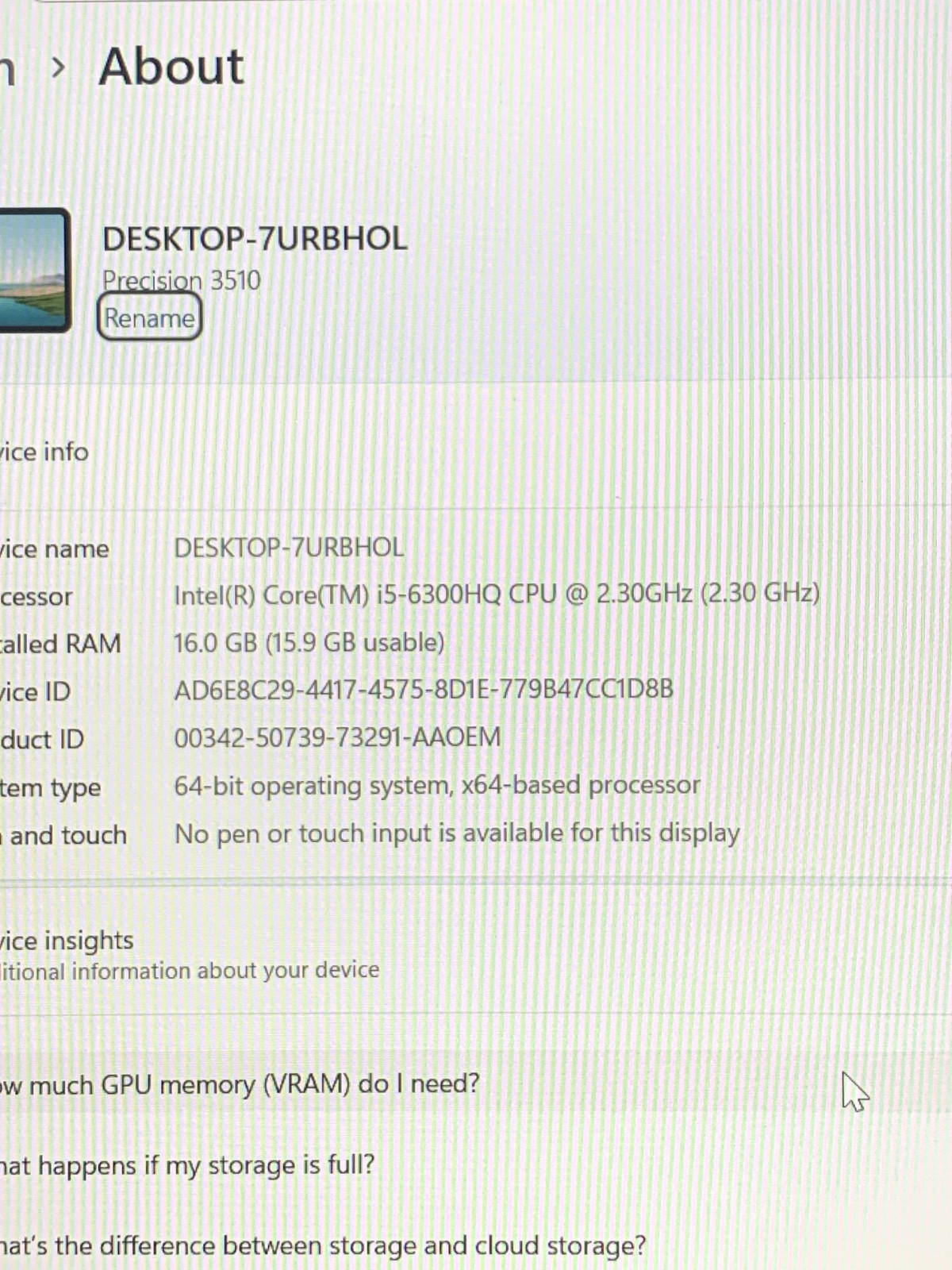 Dell Precision 3510 Windows 11 Pro 16 GB RAM 126 NVME Intel i5 6 Gen 2.30 Ghz