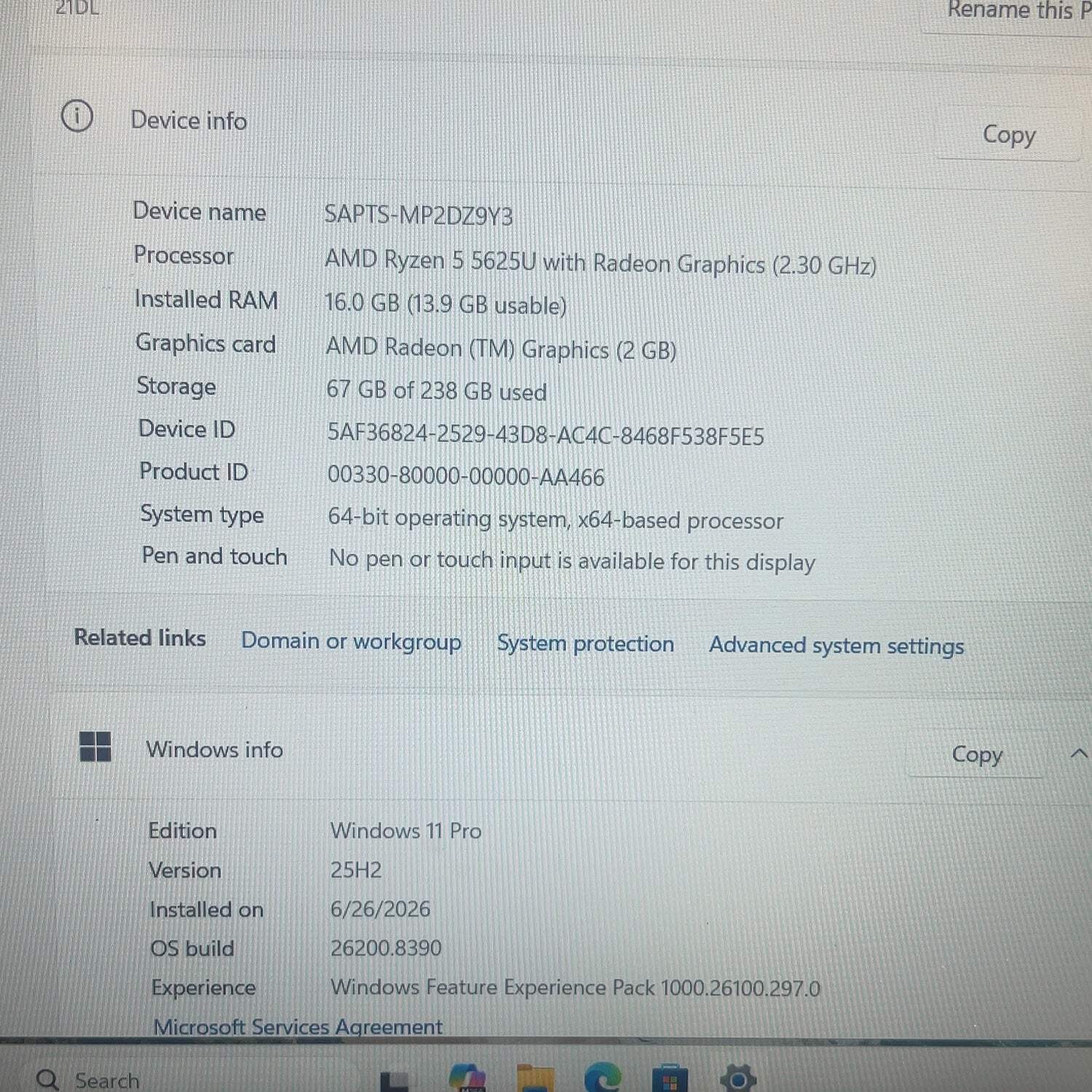 Lenovo ThinkBook 15 Gen 4 ABA 15.6″ Ryzen 5 5625U 2.3GHz 16GB RAM 256GB SSD