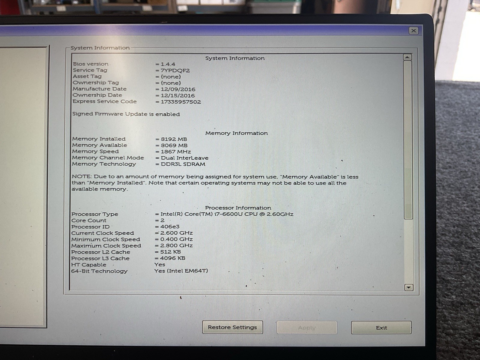 Dell XPS 13 9350 i7-6600U 8GB Ram Excellent Battery Health Laptop NO hard drive