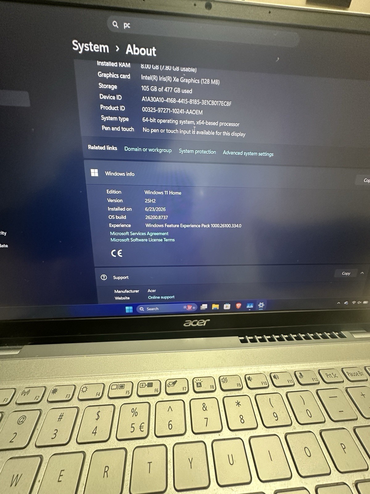 Acer Swift 3 SF314-511 14″ FHD i7-1165G7 8GB RAM 477GB SSD Win11 Silver