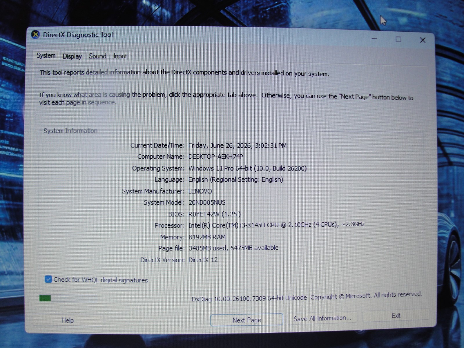 Lenovo ThinkPad E590 15.6″HD Intel Core i3-8145U 2.1GHz 8GB RAM 1TB HDD+P/A
