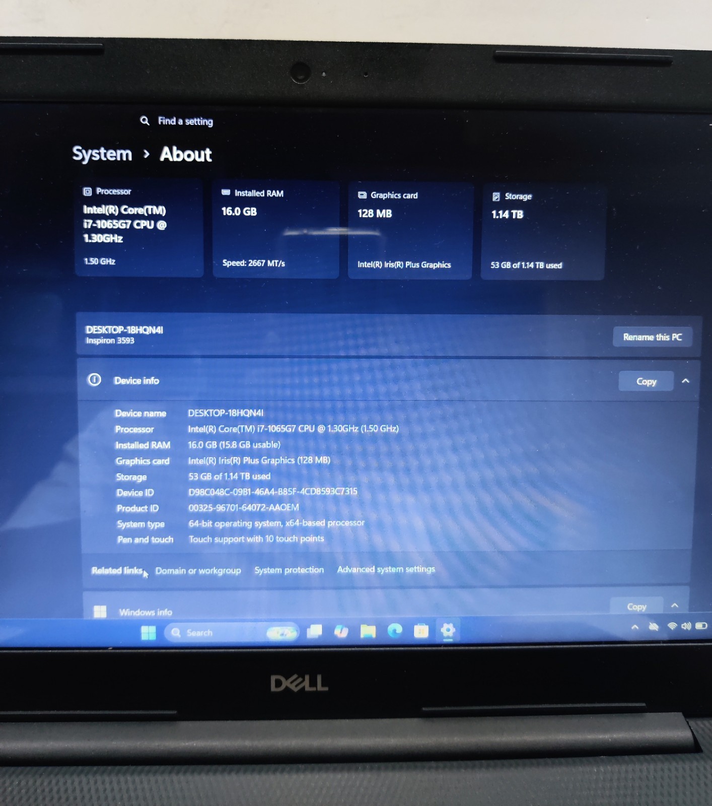Dell Inspiron 15 | Touch Screen | i7 | 16GB RAM | 240GB NVMe + 1TB HDD | Win 11