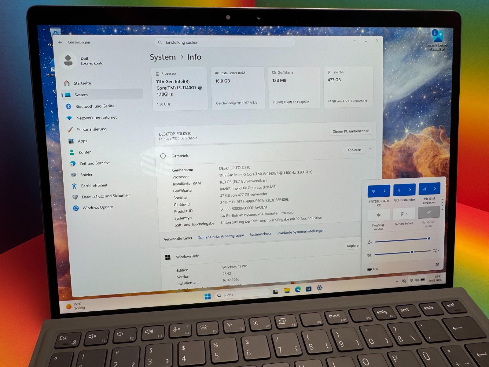 Dell Latitude 7320 Detachable i5-1140G7 16GB 512GB 13.3″ Win11 Pro DE FID FP SC
