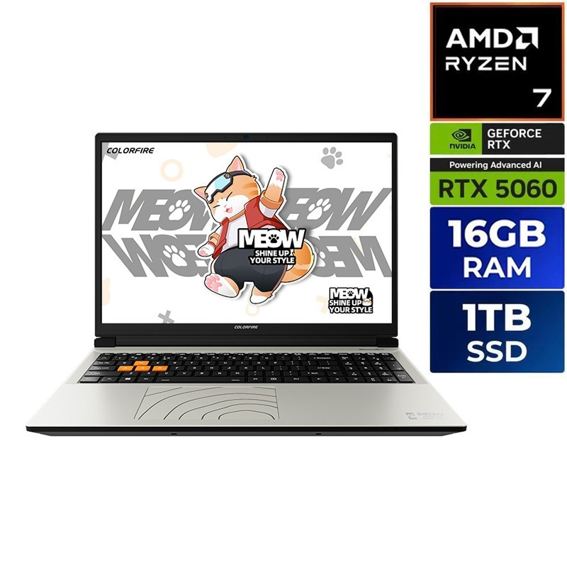 COLORFIRE MEOW R16 Pro Gaming Laptop, AMD Ryzen 7 8745HX, GeForce RTX 5060 GPU