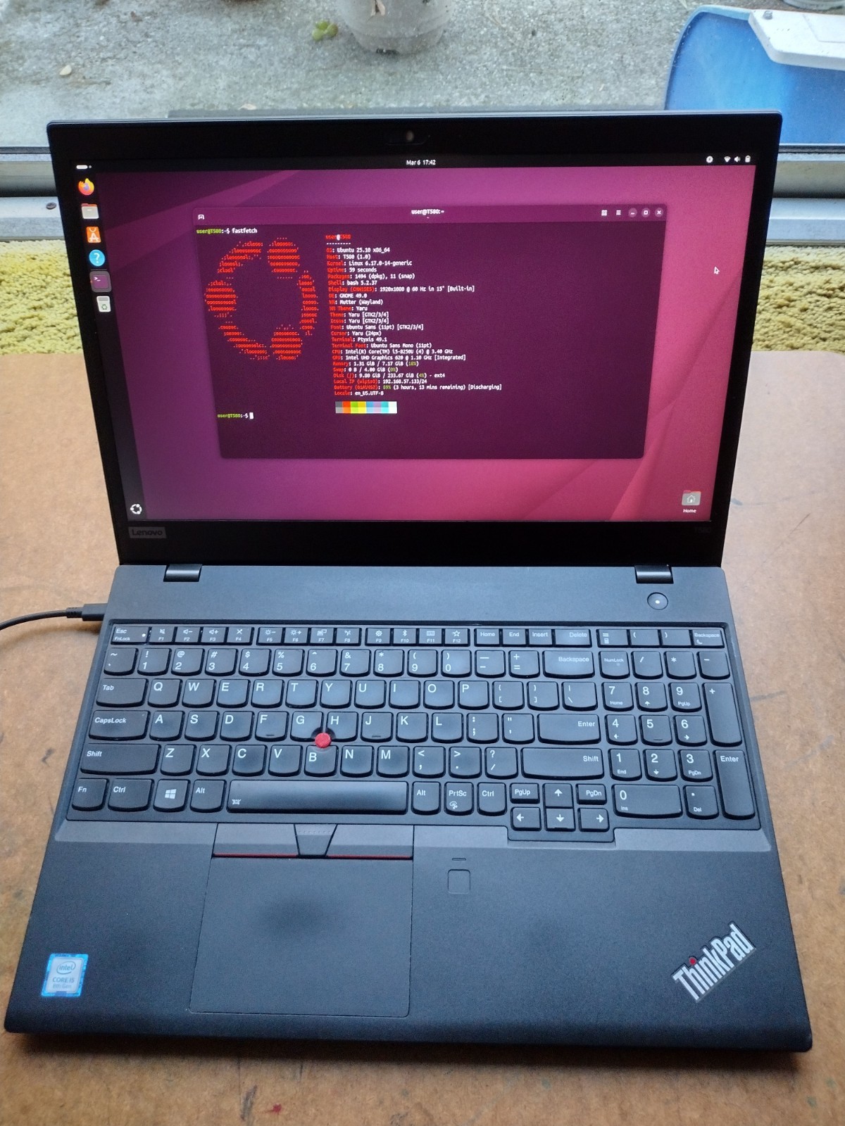 ThinkPad T580 Libreboot i5-8250U 8GB RAM 256GB NVMe SSD 61 BAT AC 1920×1080
