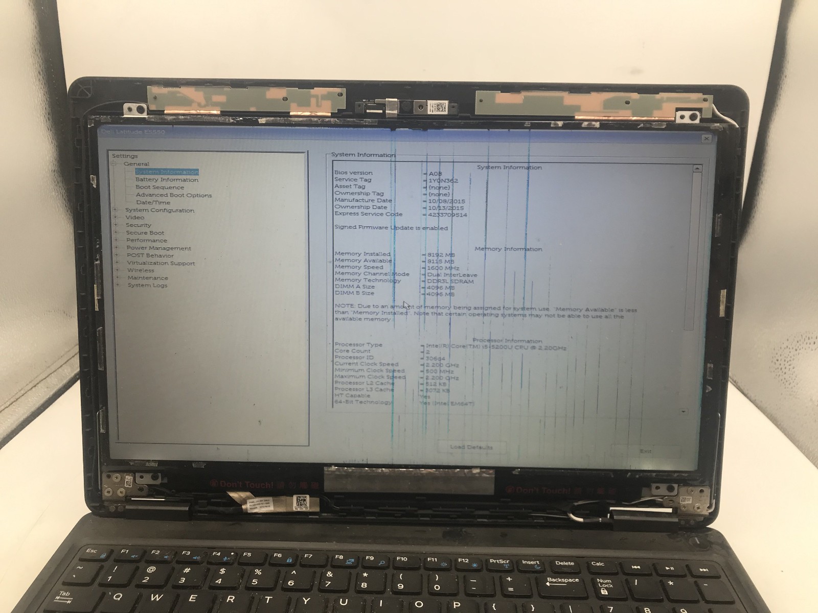 DELL LATITUDE E5550 – BOOTS TO BIOS – INTEL I5 5200U – NO RAM – READ DESCRIP -BB