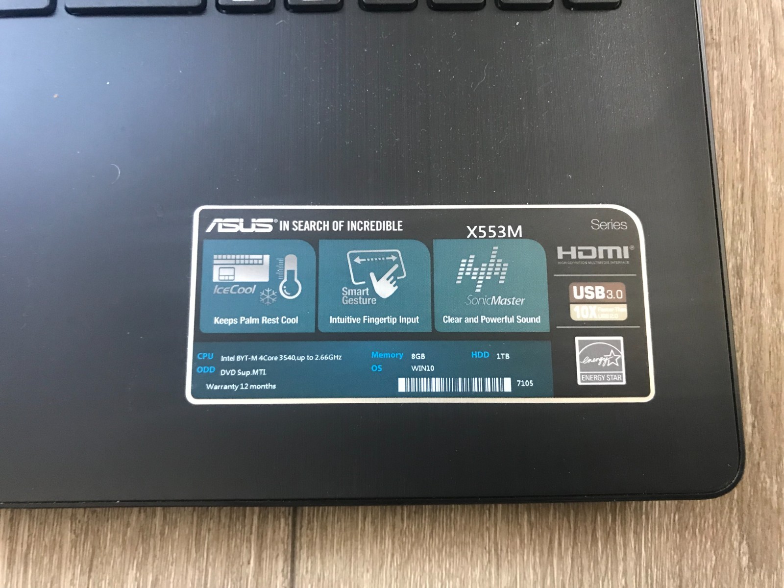 ASUS X553M 15.6″ TouchScreenI ntel Pentium N3540 2.16GHz 8GB RAM 1TB HDD Win 10