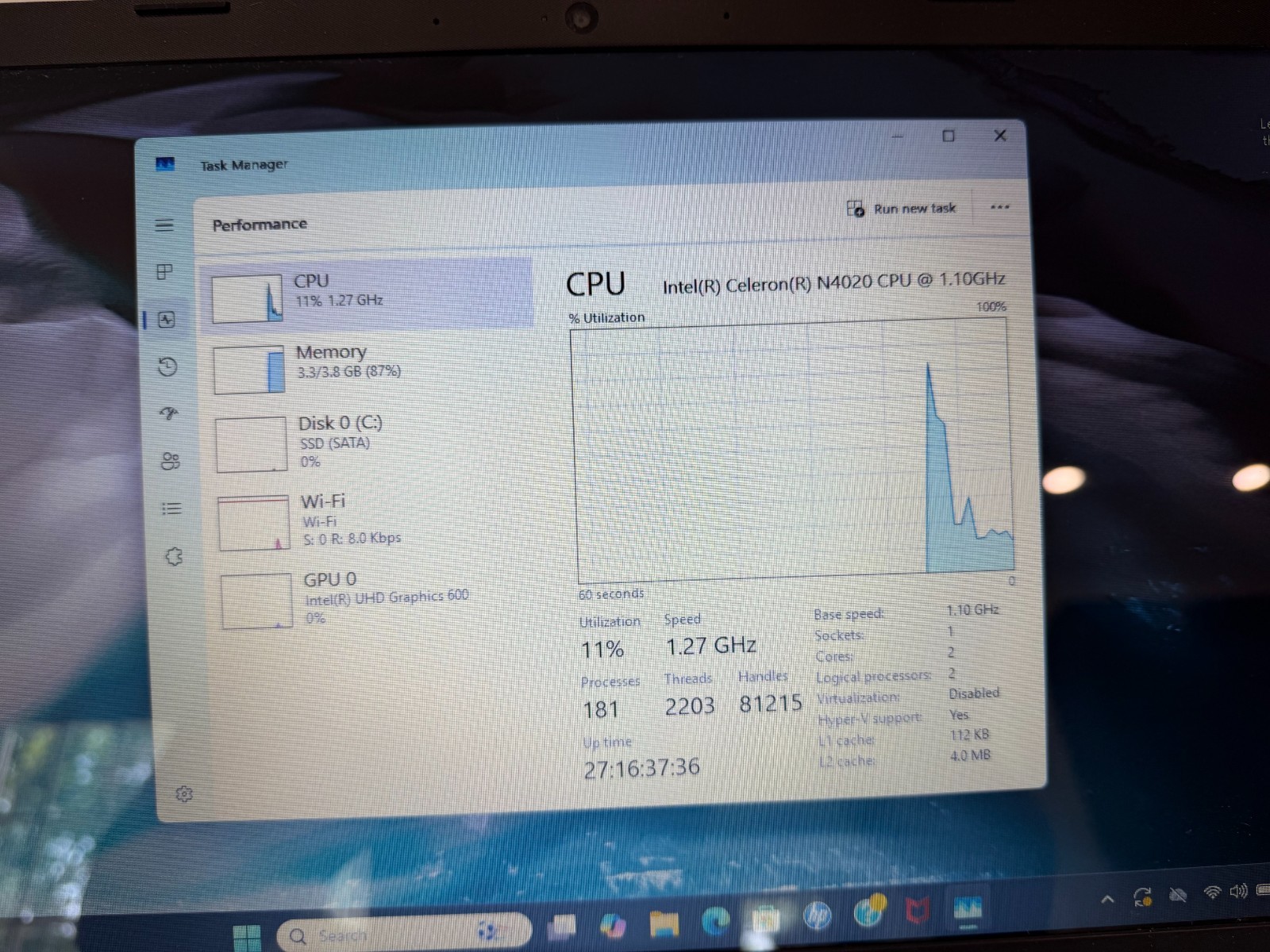 HP 15-dw1000 15.6″ Laptop Celeron N4020 4GB RAM 128GB SSD Windows 11