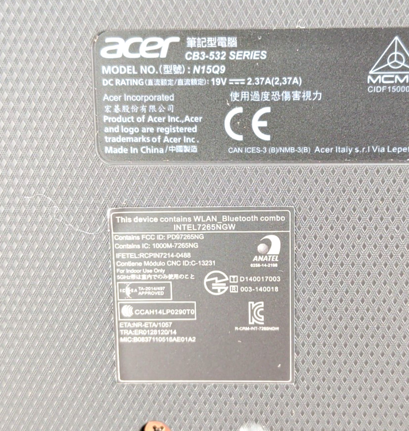 Acer Chromebook 15 CB3-532 15.6″ Intel Celeron Processor NO CORD-READ-PARTS ONLY