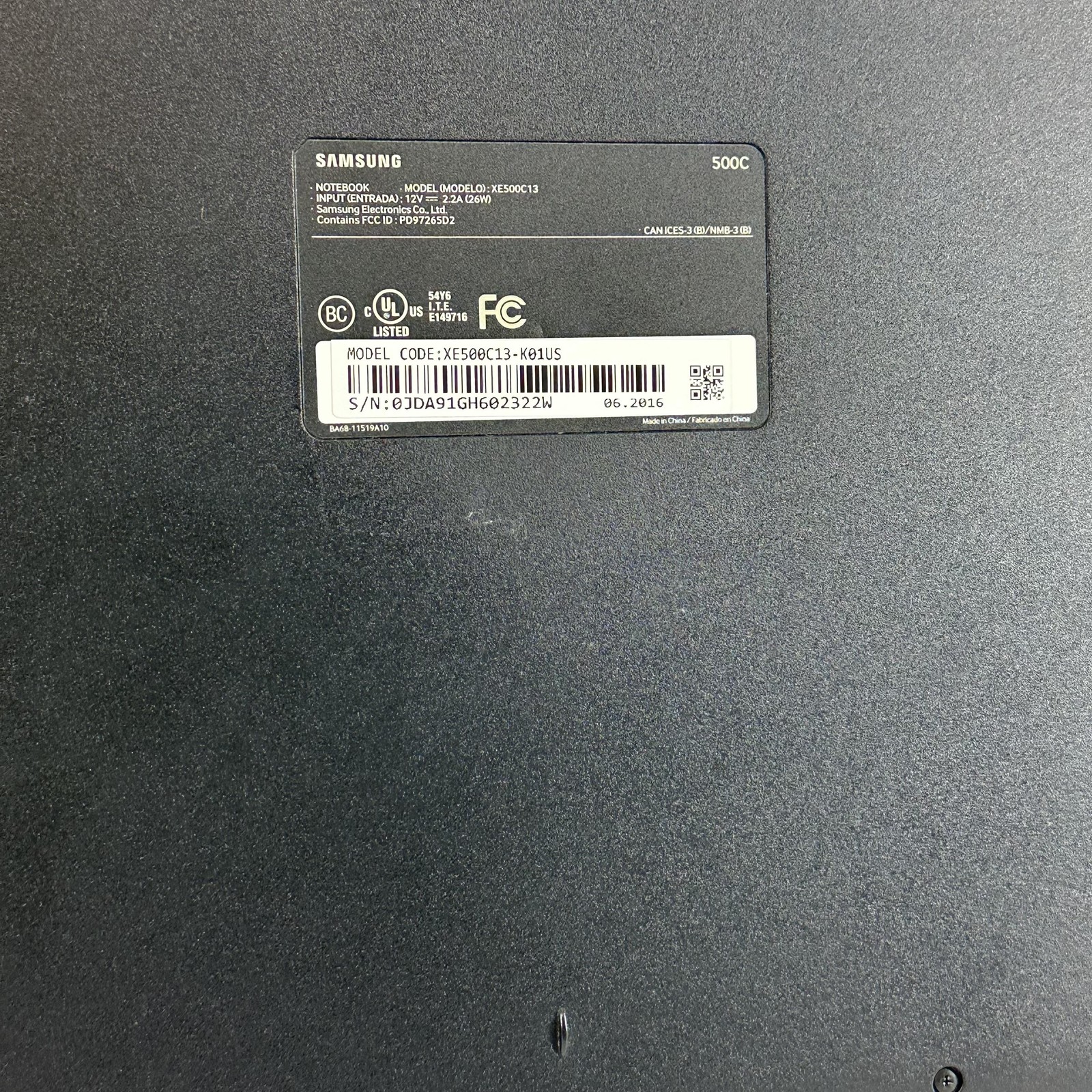 Samsung Chromebook 3 XE500C13 11.6 HD 1.6 GHz Celeron 2GB 16GB eMMC BAD BATTERY