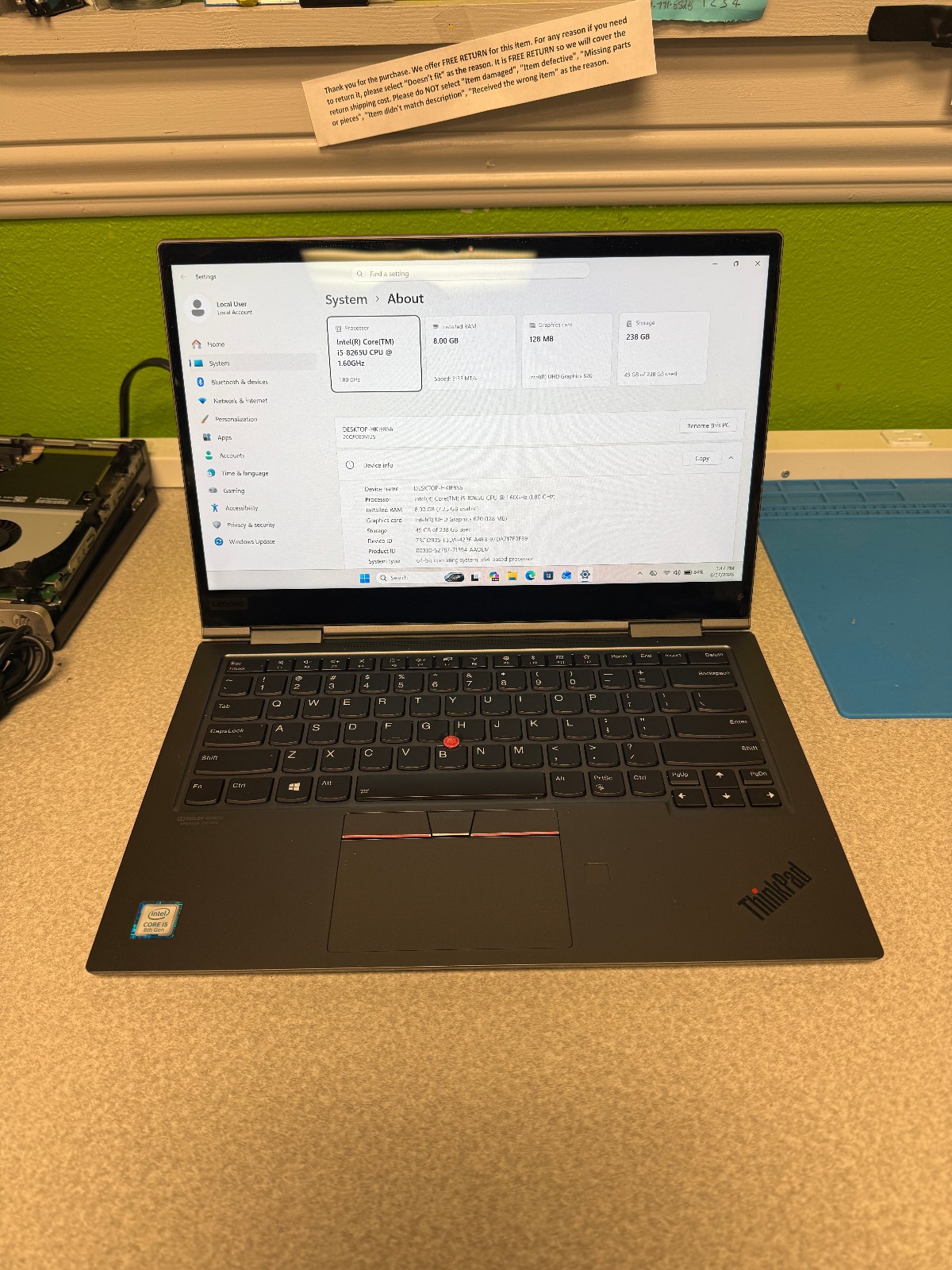 Lenovo ThinkPad X1 Yoga4Th Gen Touch Laptop 13.3″ Core i5 8GB RAM 256GB Storage