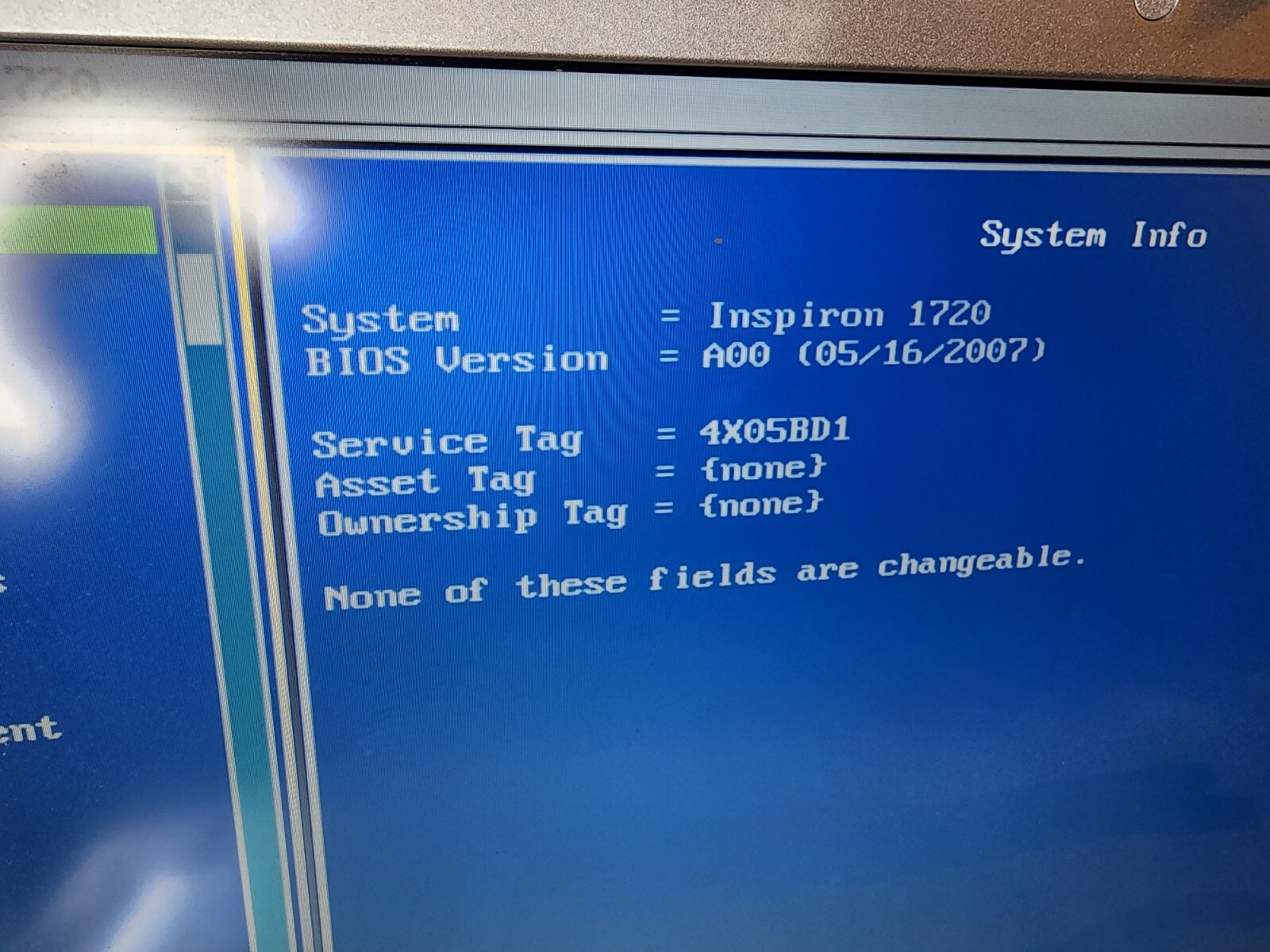 Dell Inspiron 1720 Core 2 Duo 2.0GHz 2GB RAM 160gb Hdd Boots To Bios