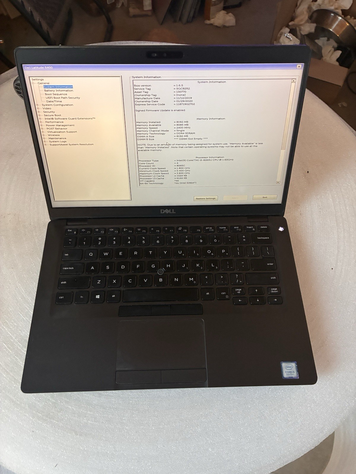 Dell Latitude 5400 i5-8250U 1.60 GHz NO RAM No SSD No Adapter
