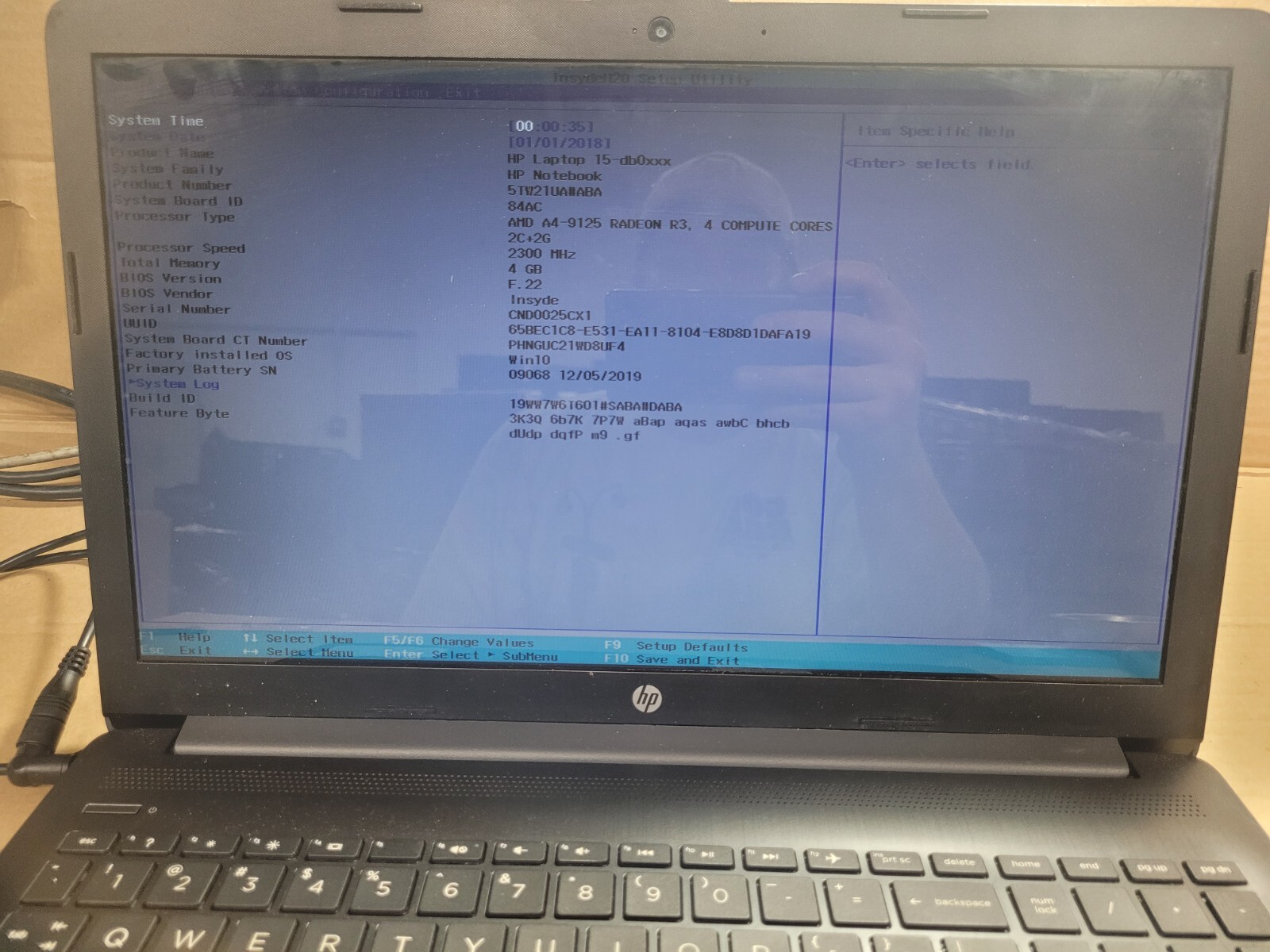 Hp model 15-db0050nr w/AMD A4-9125, 4GB RAM Laptop for Parts/Repair #0023