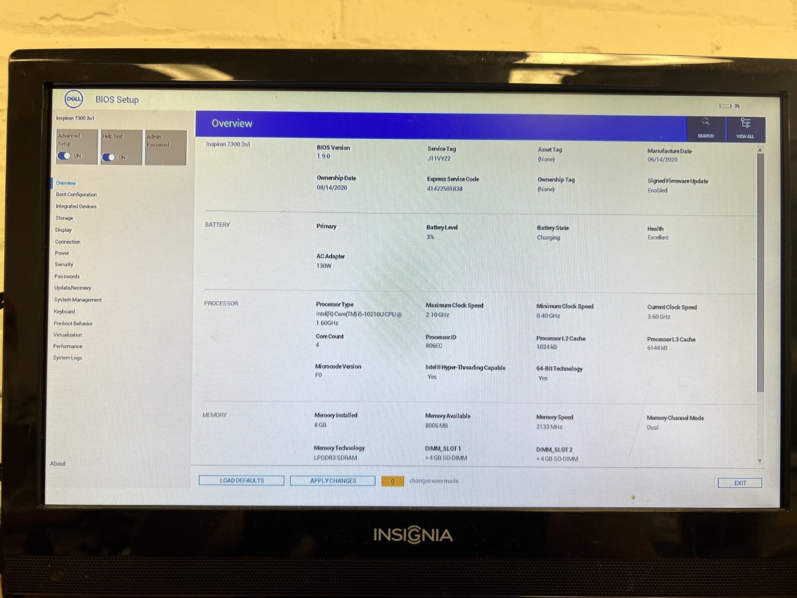 Dell Inspiron 7300 2n1 13″ Core i5-10210U 1.6GHz 8GB RAM NO SSD NO OS PARTS READ