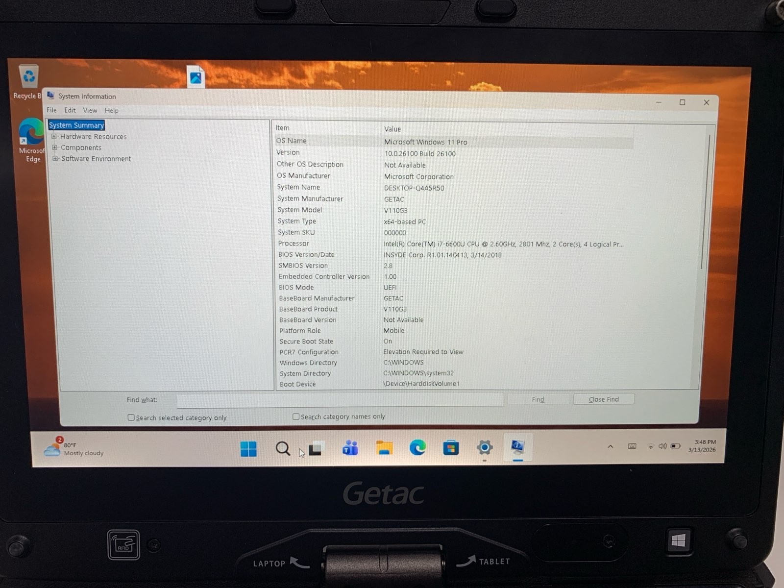 GETAC V110 G3 Laptop i7-6300U 8GB 256GB HDD TOUCH WIN11 BLUE