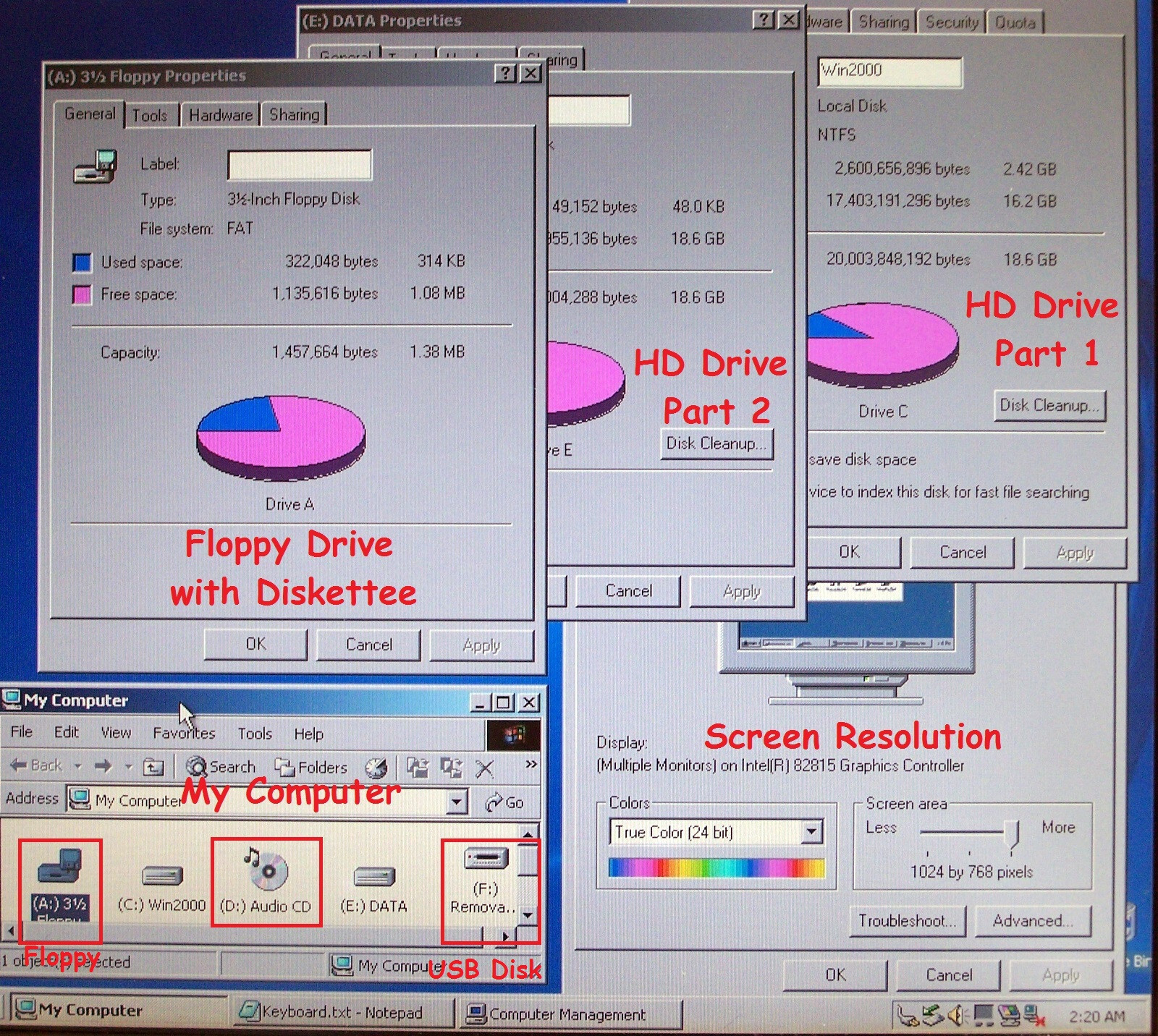Dell Inspiron 2500 Pentium 3 1GHz 256MB 40GB Floppy Serial Parallel-dos imb cdt-