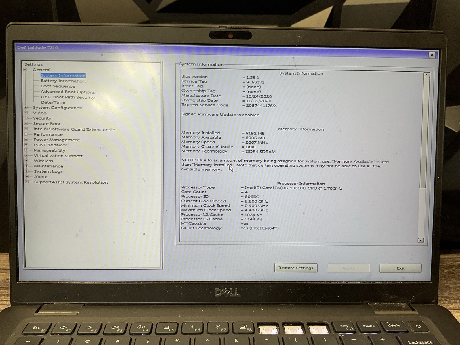 Latitude 7310 / i5 10th / Integrated RAM Laptop Notebook PC / T15