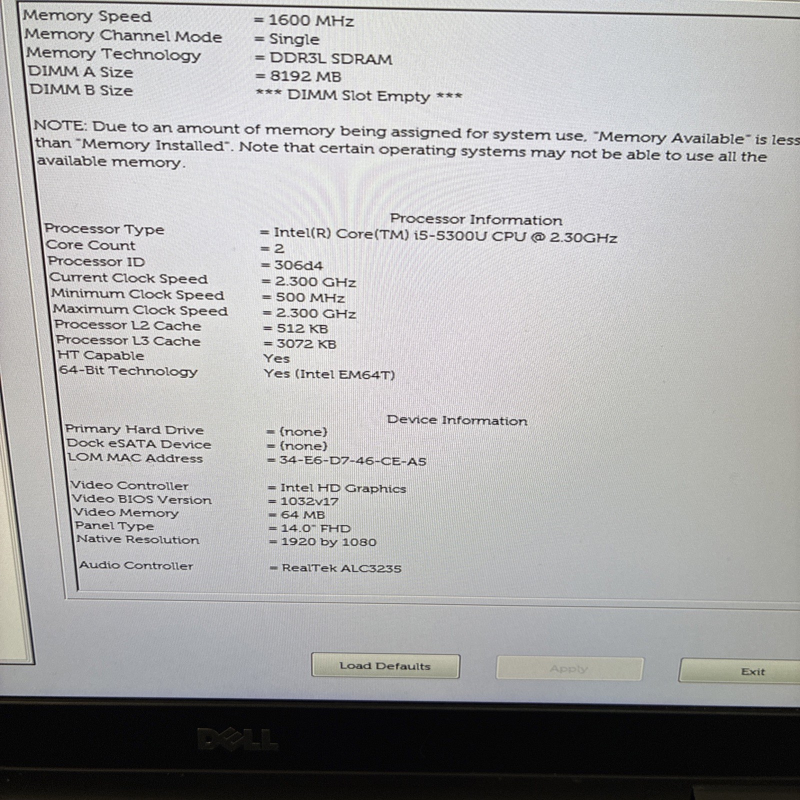 Dell Latitude E5450 i5-5300U@2.3GHz 8GB Ram No HD Bad battery Read Description