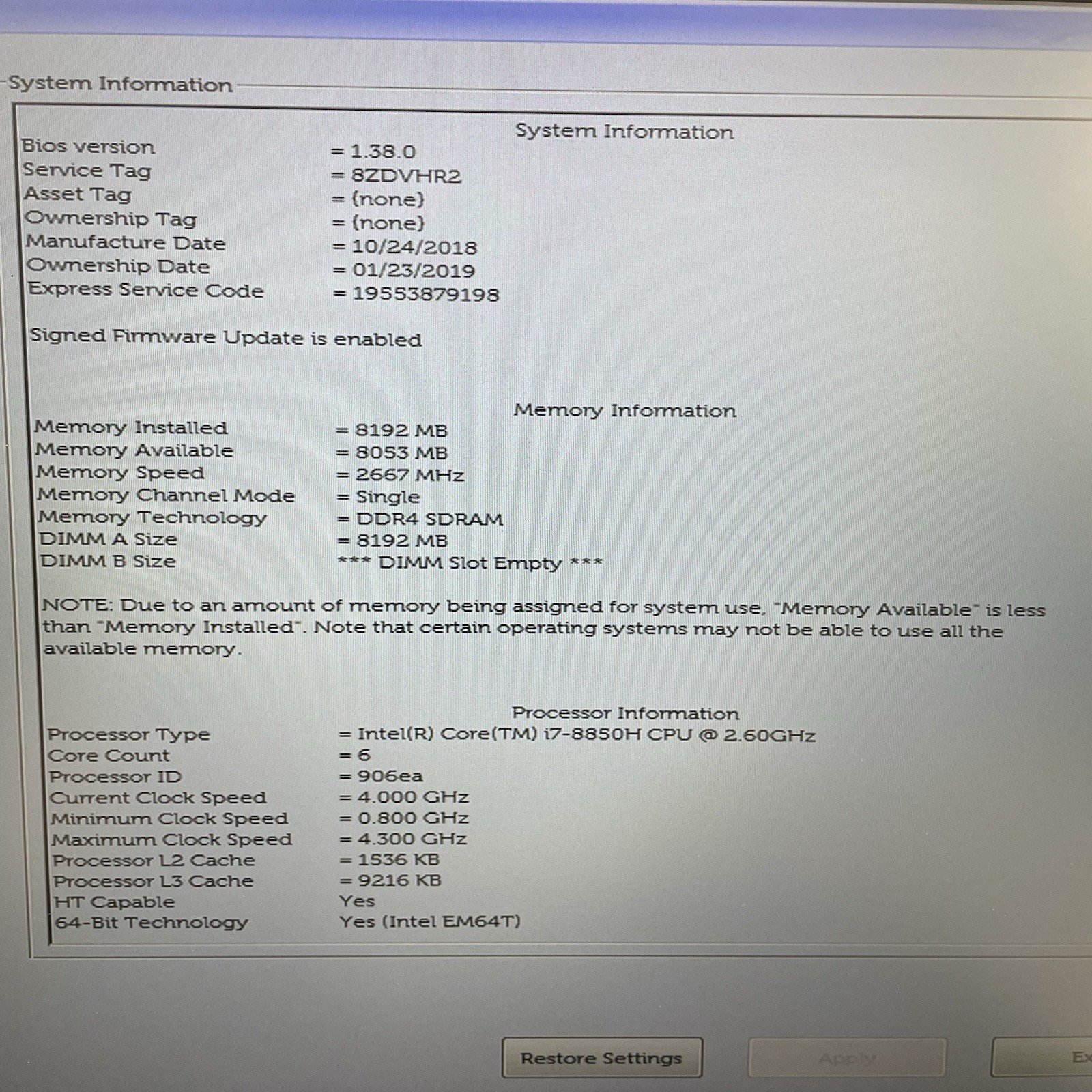 Dell Latitude 5591 15.6″ i7-8850U 2.60 GHz 8 GB RAM No SSD No OS No Battery