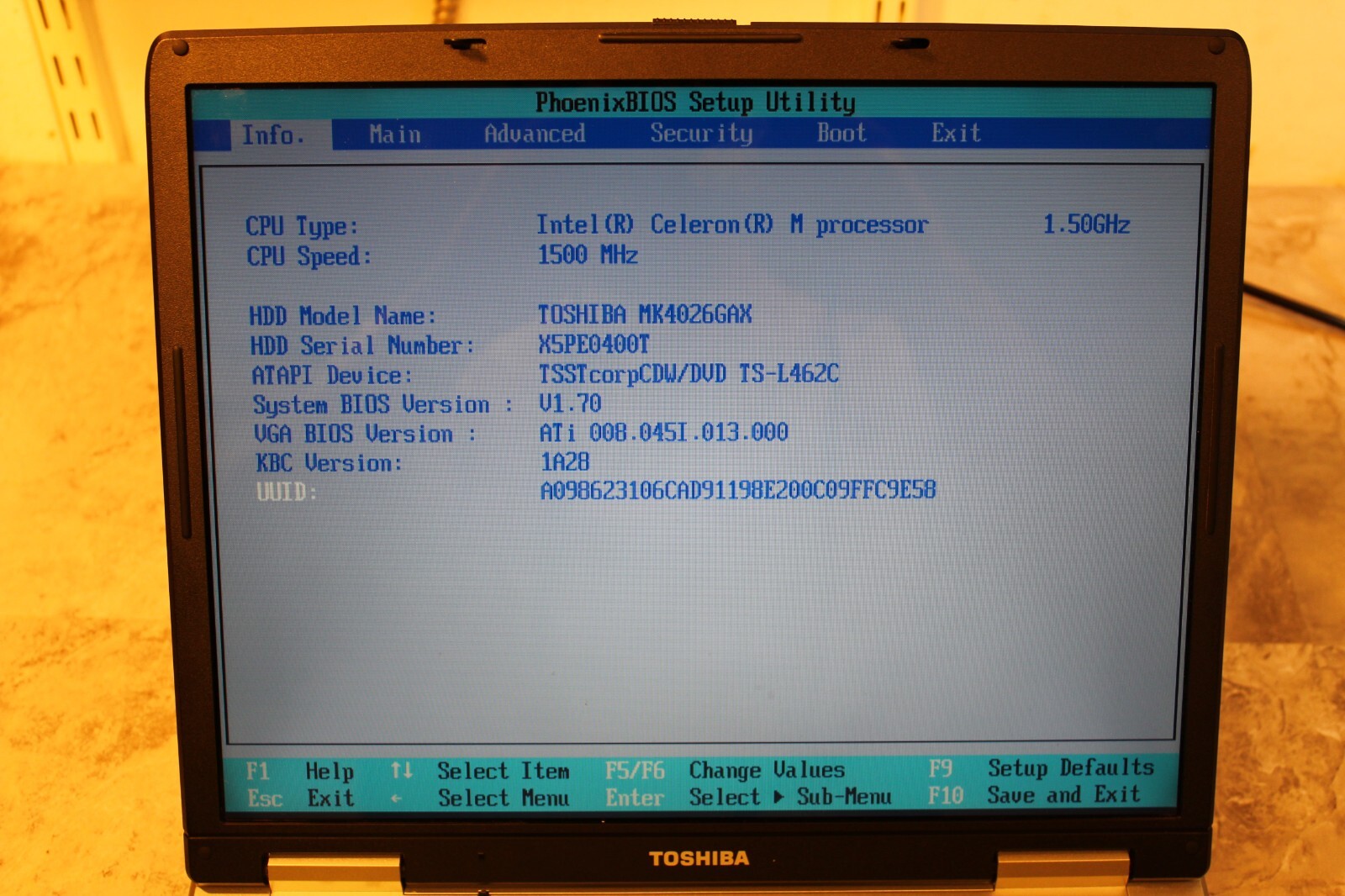 Toshiba Satellite L25-S1215 40GB HDD Windows XP 1.12Gb Ram Celeron M@1.5GHz CPU