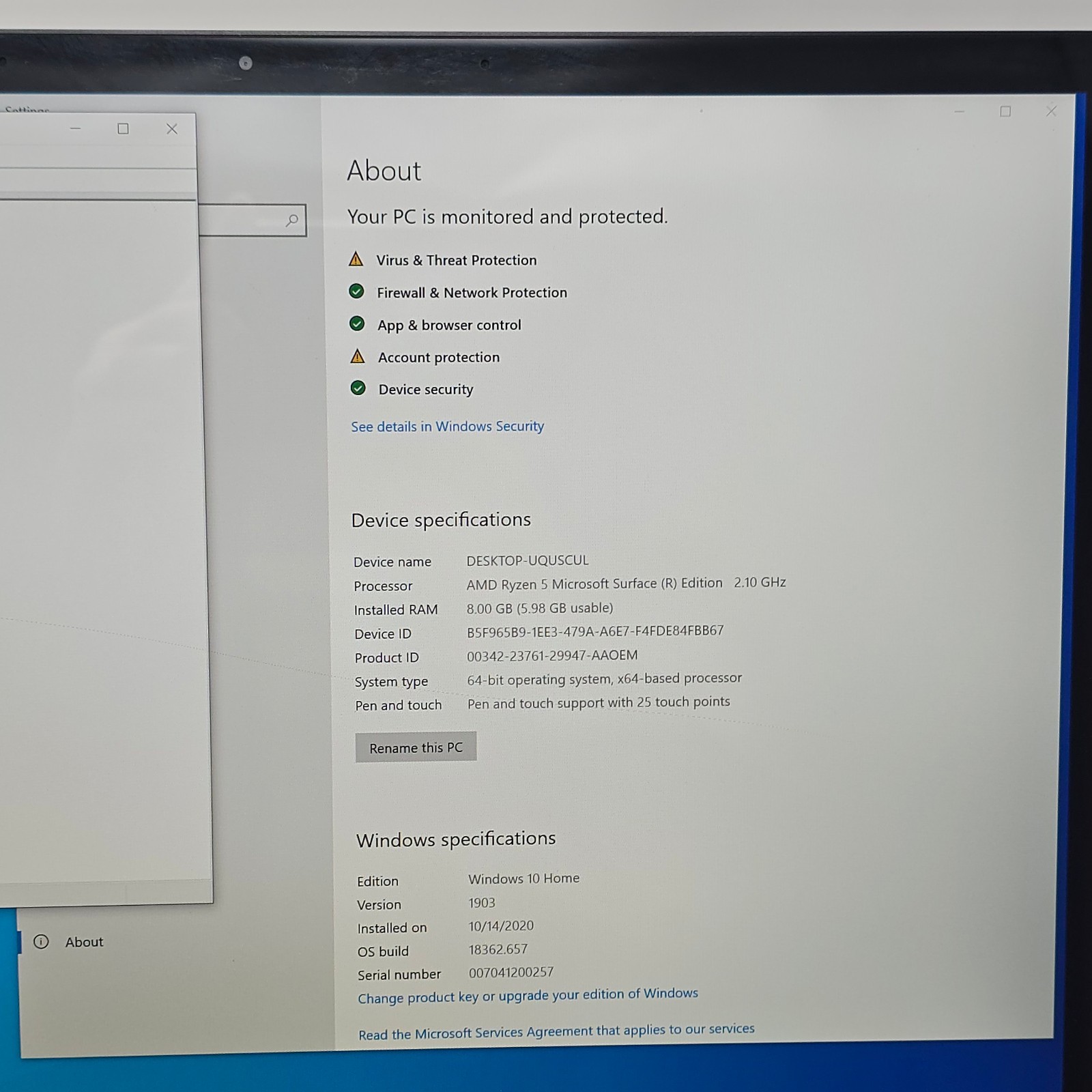 *screen* Microsoft Surface 3 1873 Ryzen 5 @ 2.1Ghz 256GB 8GB W10 H