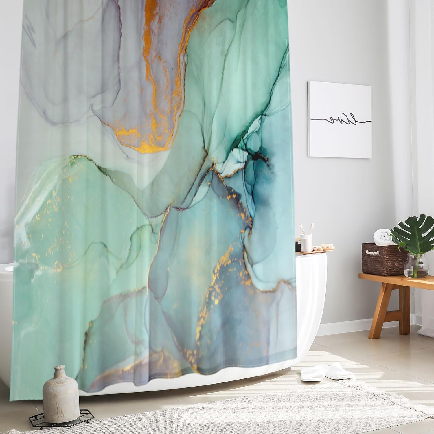 Long Fabric Shower Curtain 72 X 78, Tall Abstract Marble Shower Curtains for …