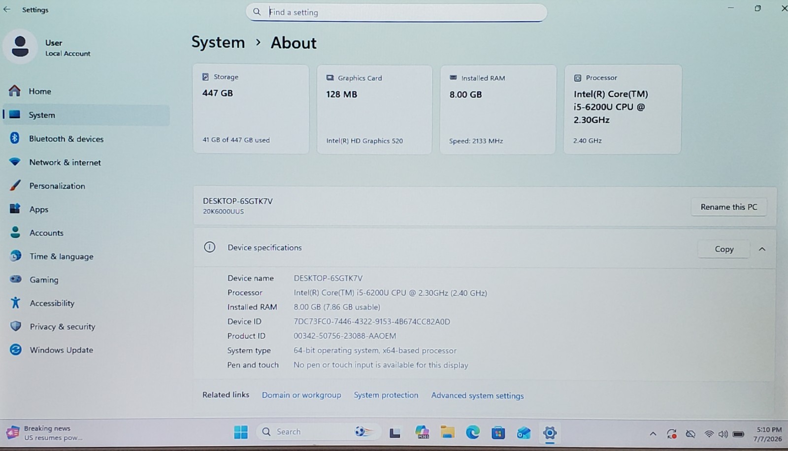 Lenovo ThinkPad X270 Core i5-6200U @ 2.30GHz 8GB RAM 512GB SSD Windows 11 Pro.
