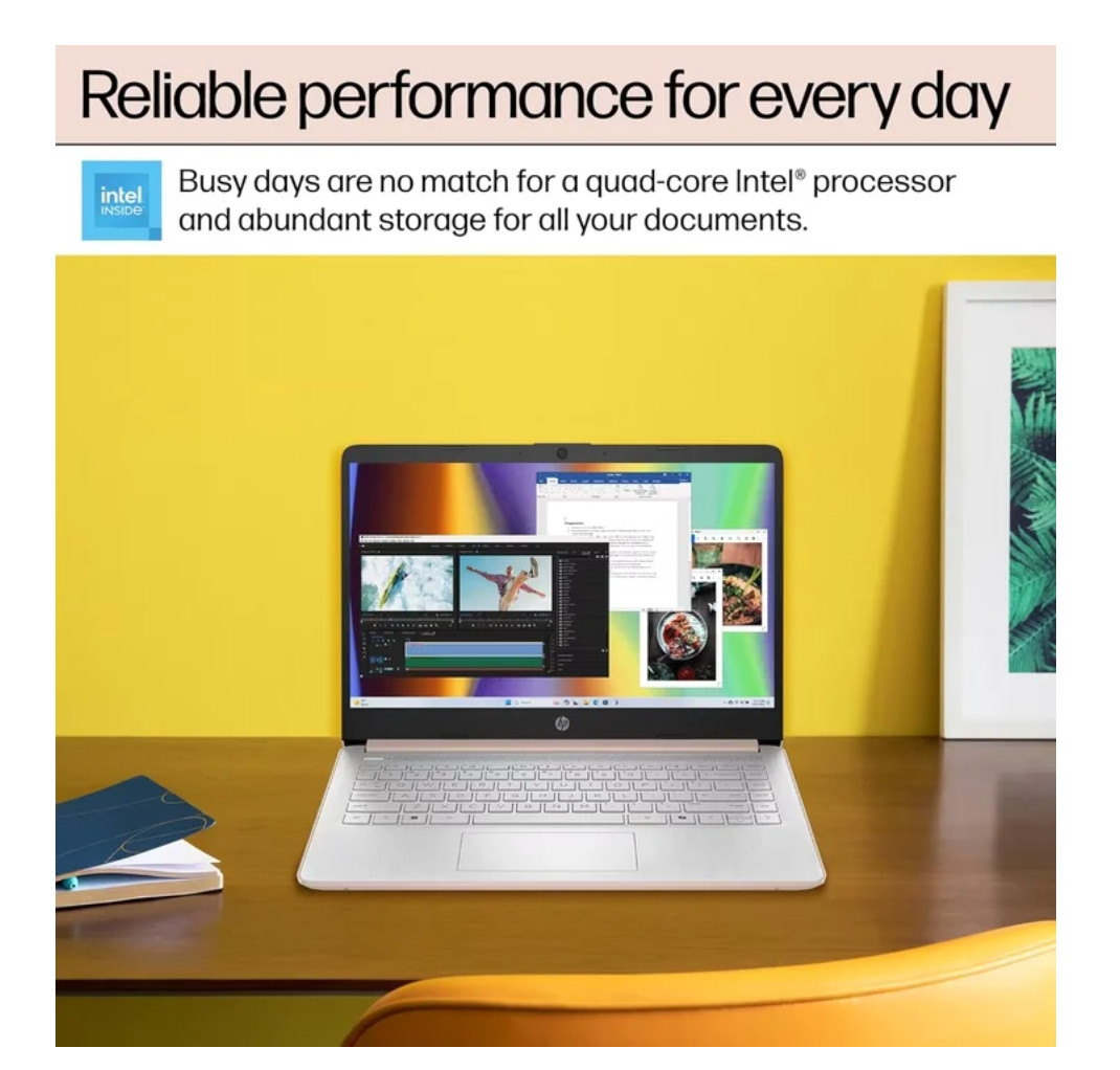 NEW Free Shipping HP 14 Laptop Copilot AI 4-Cores Intel 3.6GHz 8GB RAM 128GB