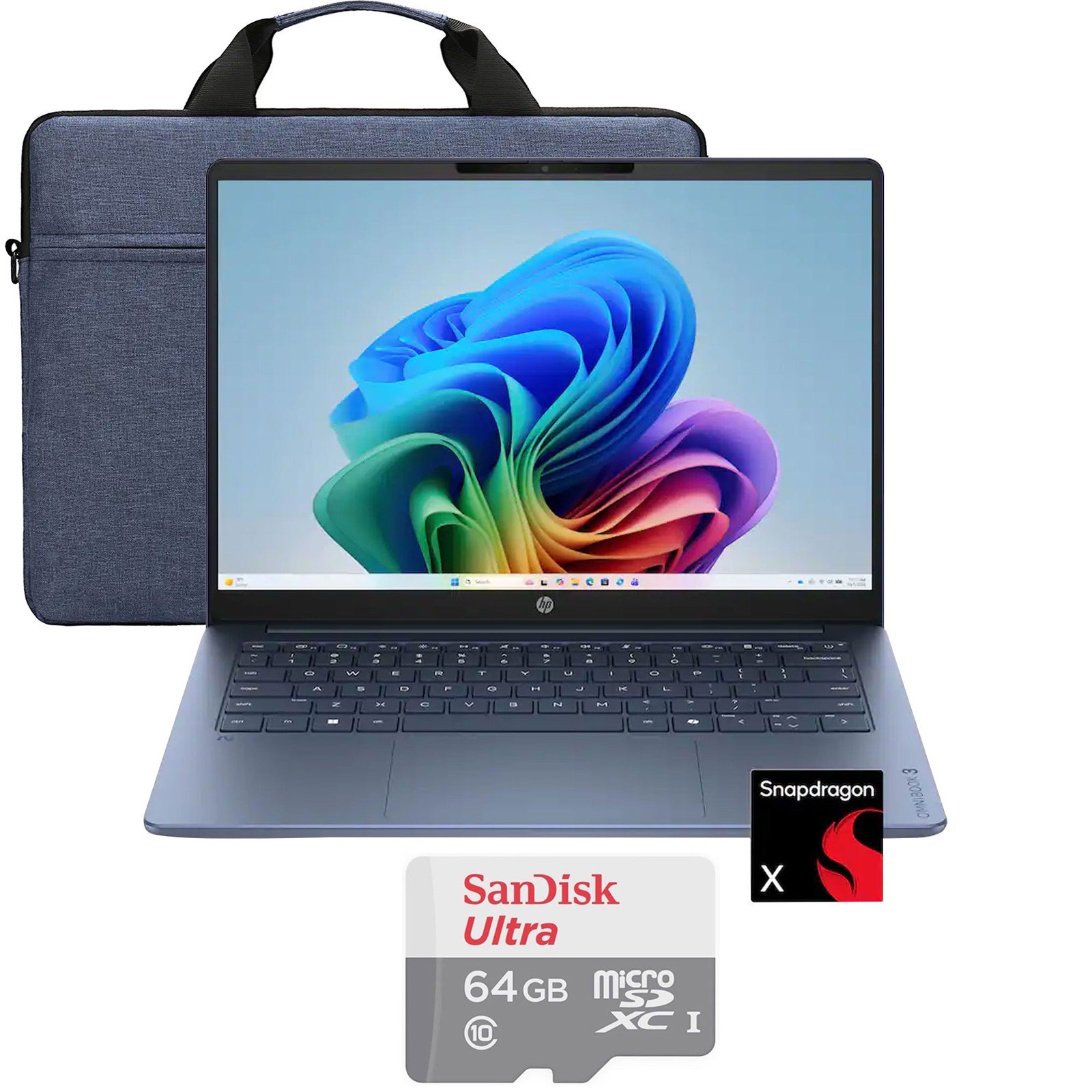 HP OmniBook 3 14″ Touchscreen Laptop 16GB, 512GB SSD (Blue) and Bag + 64GB Card
