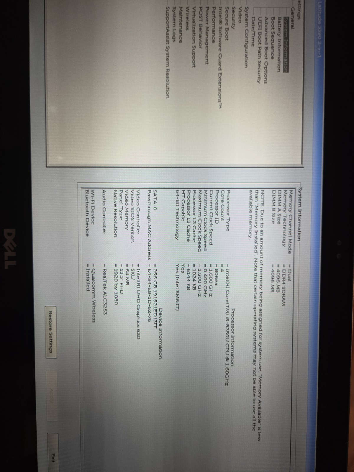 Dell Latitude 3390 2-in-1 i5 8250U 1.6GHz 8GB 256GB . Touchscreen