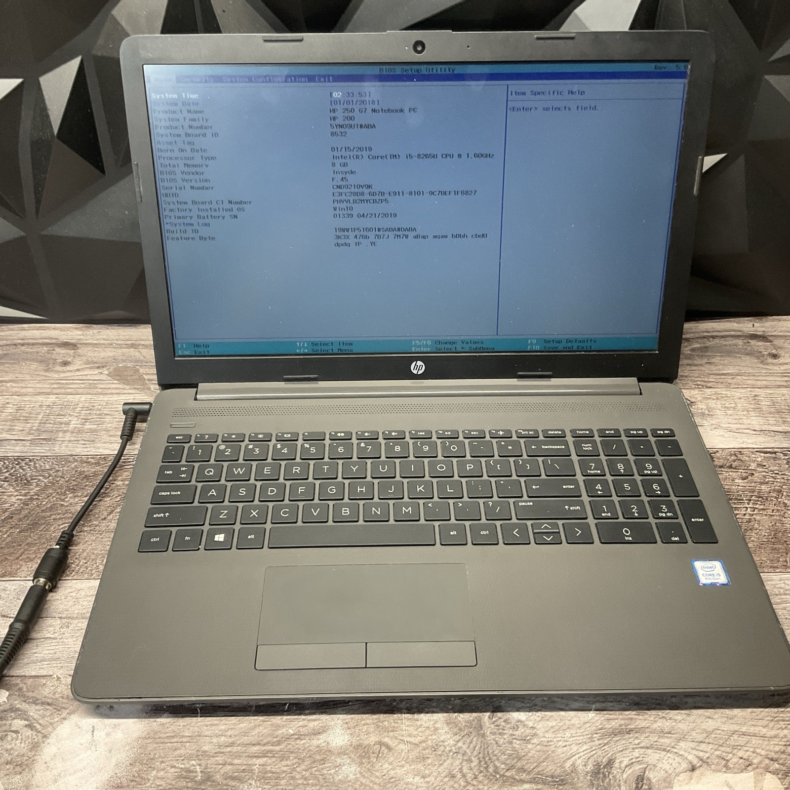 HP 250 G7 / i5 8th Gen / BIOS Unlocked / No RAM / No SSD / M15