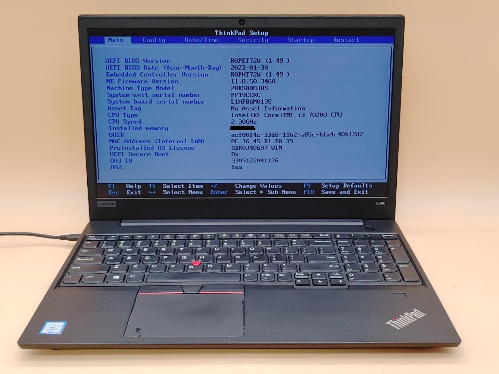 Lenovo ThinkPad E580 15.6″ Intel Core i3-7020U *NO RAM/SSD/BATT/WI-FI/AC* *READ*