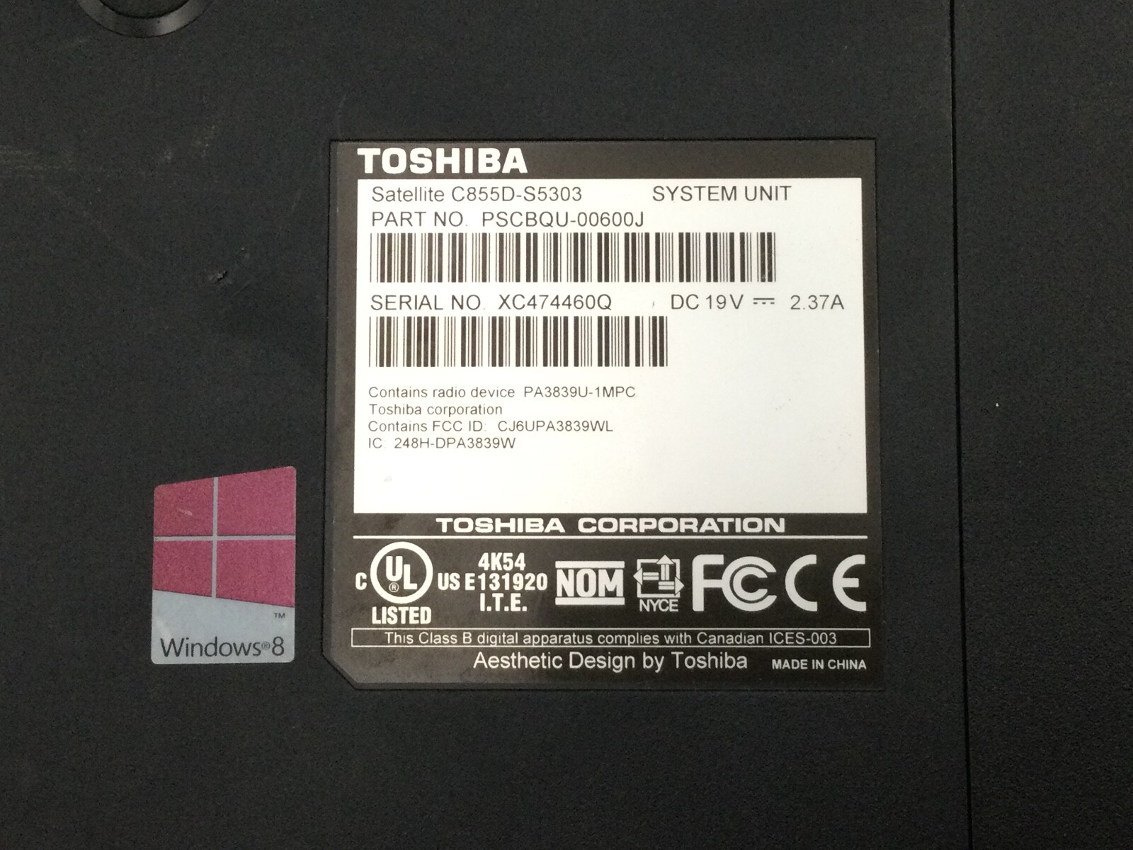 TOSHIBA SATELLITE C855D – BOOTS TO BIOS – AMD E300 – 4GB RAM -READ DESCRIP- BB