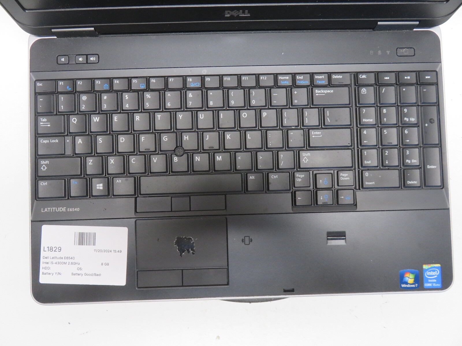 Dell Latitude E6540 Intel i5-4300M 2.6GHz 8 GB NO HDD No Batt – Bad Display