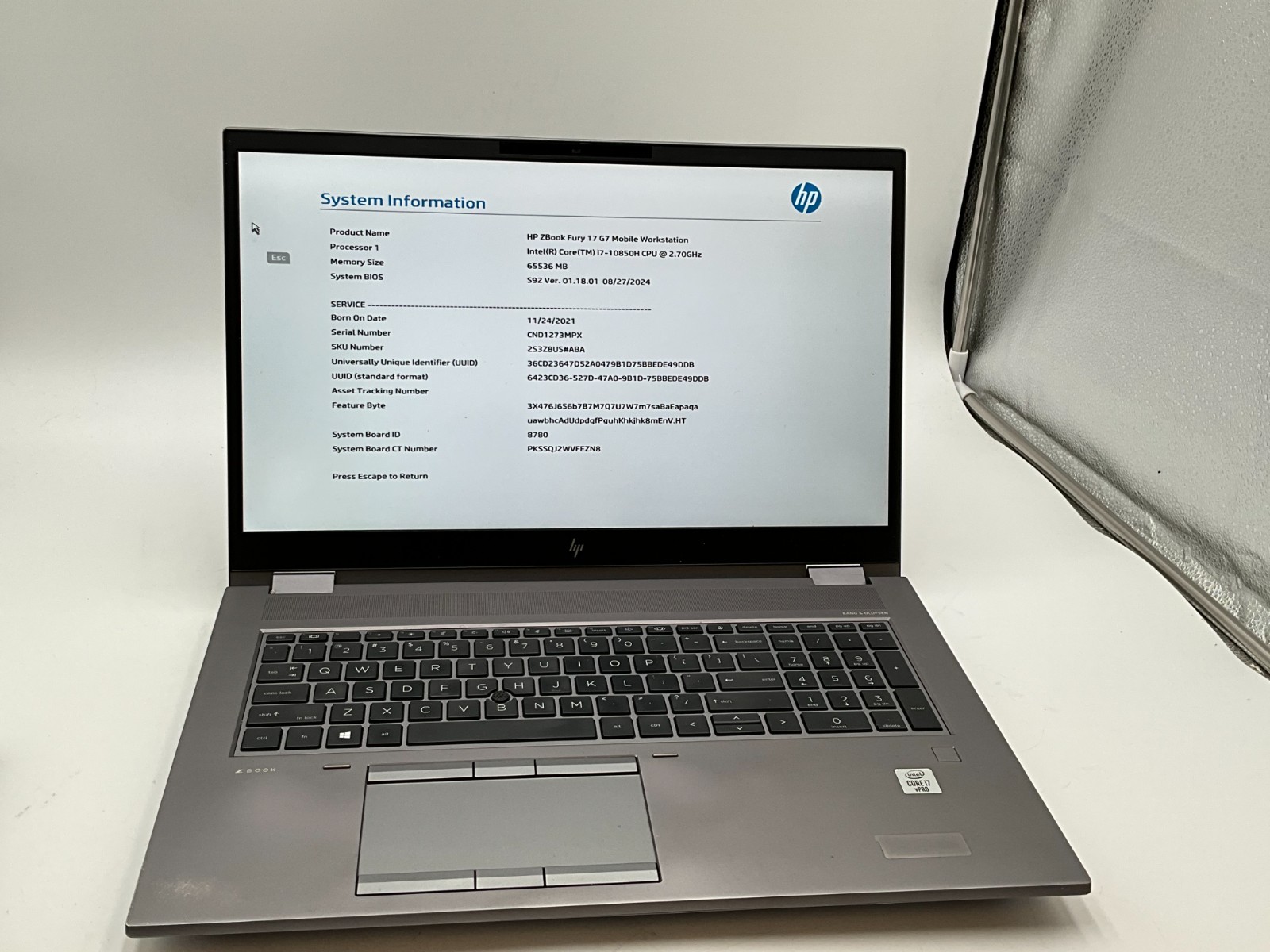 HP ZBook Fury 17 G7 2S3Z8US i7-10850H 64GB 1TB/512gb RTX 4000 WIN11 CND1273MPX