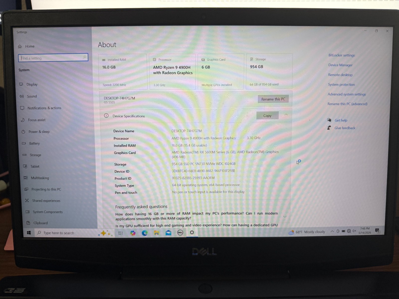 DELL G5 SE 5505 AMD RYZEN 9 16GB RAM 1TB Gaming Laptop