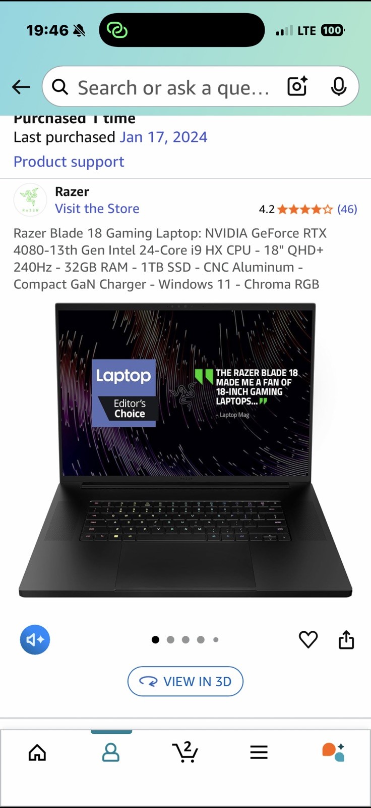 Razer Blade 18 240Hz QHD+ 2.2 GHz i9-13950HX 32GB 1TB SSD RTX 4080 Very Good