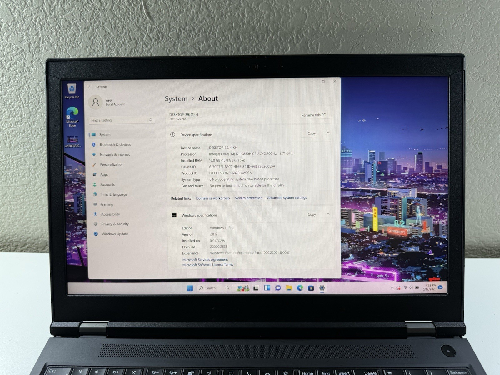 LENOVO THINKPAD P15 GEN 1 | CORE I7-10850H 512GB 16GB RAM WIN 11 NVIDIA T1000