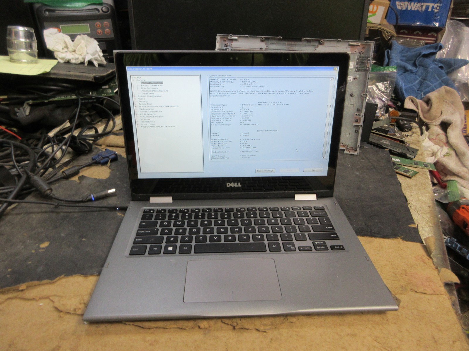 DELL INSPIRON 13-5378 13.3″ TOUCHSCREEN I7-7500U 2.7GHZ 4GB WIFI BATT NO HDD