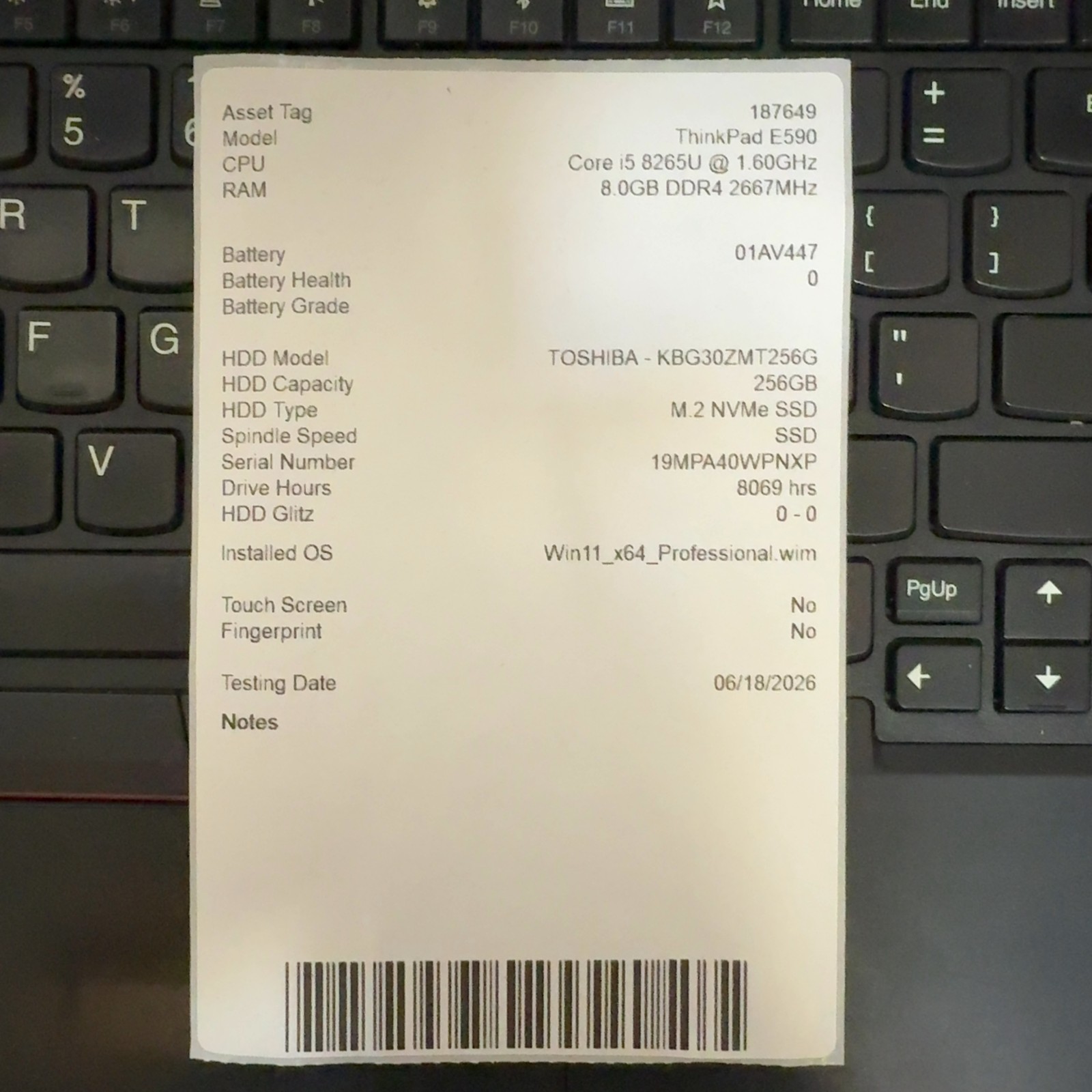 Lenovo ThinkPad E590 15.6″ i5-8265U 1.6GHz 8GB RAM 256GB NVMe SSD Win 11 Pro