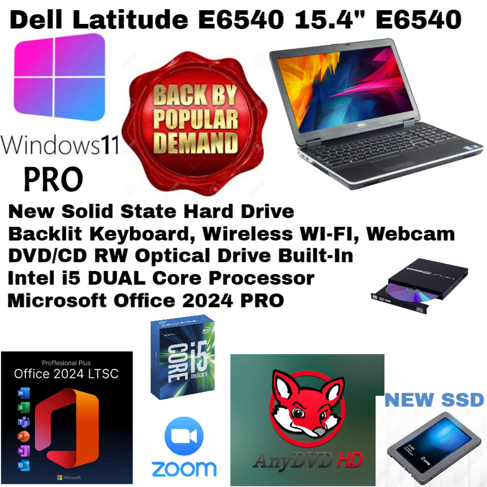 Dell Latitude E6540_WIN 11💥New 1TB SSD💻i5💻BACKLIT Webcam_DVD/CD💥Office 2024