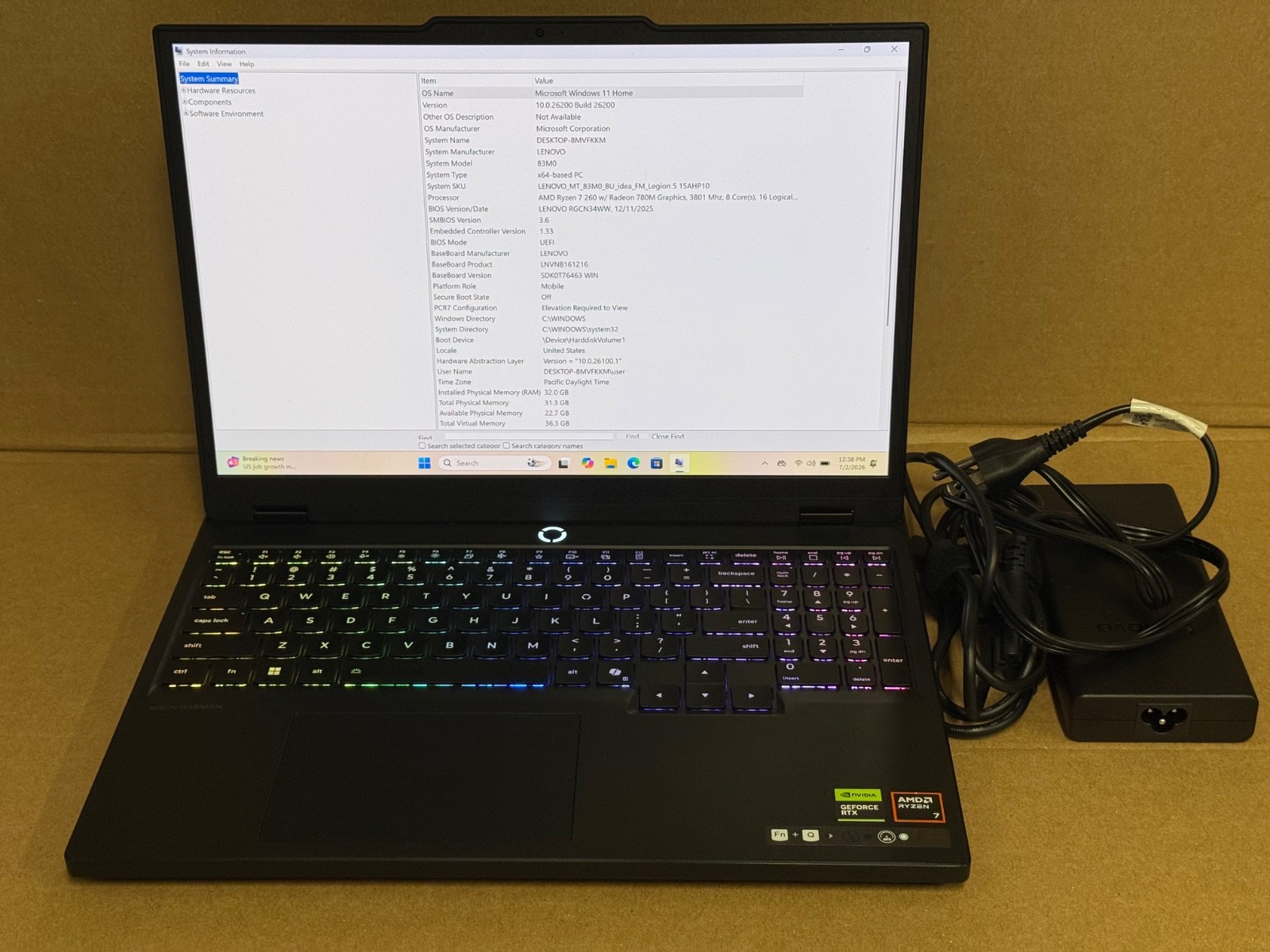 Lenovo Legion 15.1″ OLED Gaming Laptop. Ryzen 7 260 Rtx 5060 upgraded 32GB Ram